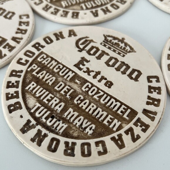 Corona Extra Beer Ceramic Stoneware Coasters w/h Holder Set of 5 Man Cave Decor - Picture 7 of 11